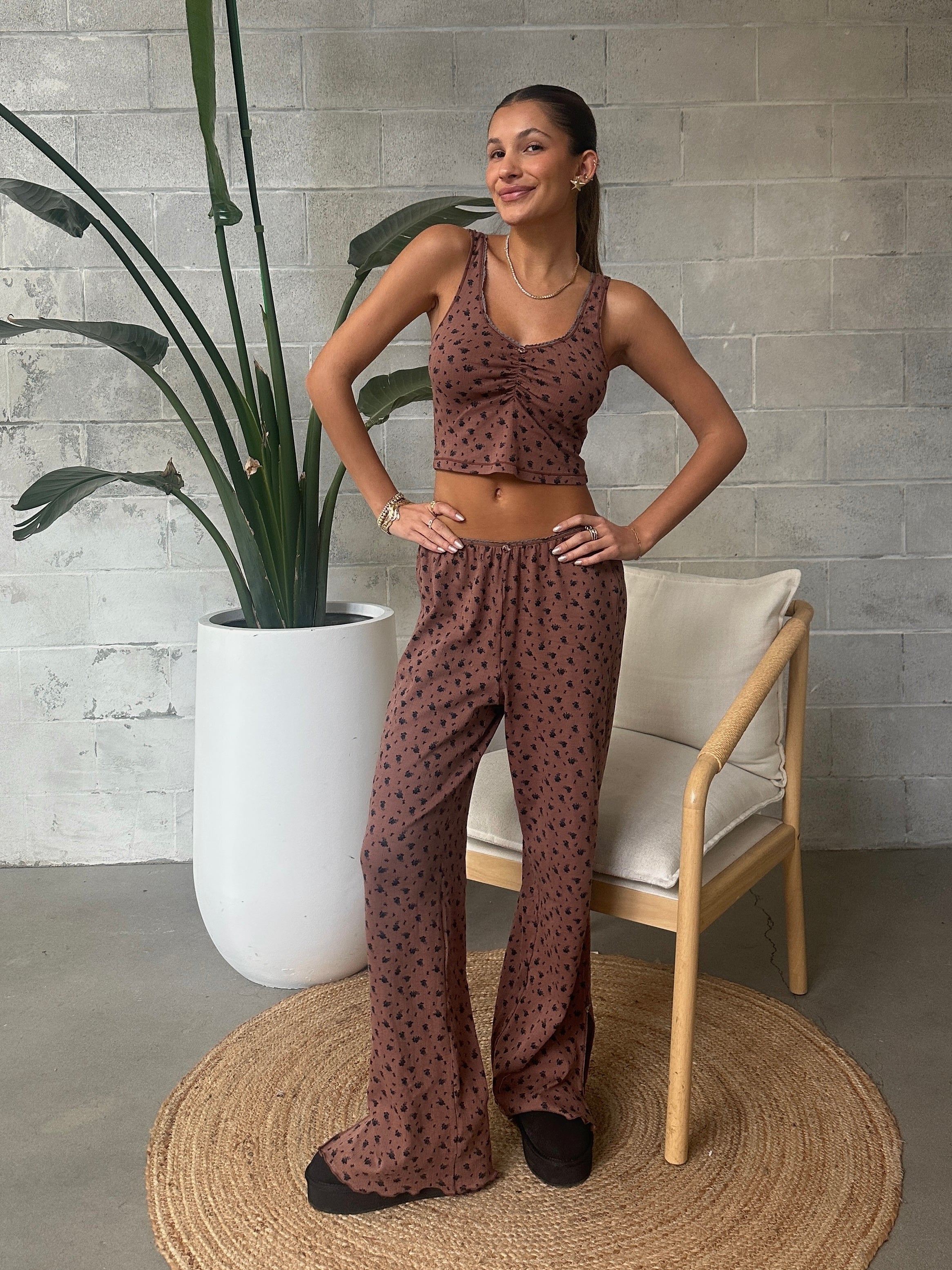 FREE PEOPLE Fresh In Love Lounge Set - Brown Floral