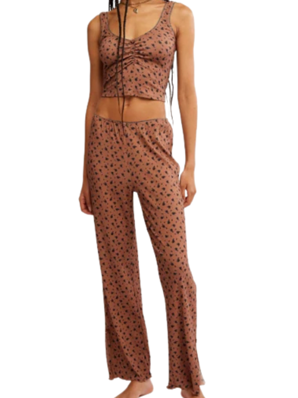 FREE PEOPLE Fresh In Love Lounge Set - Brown Floral